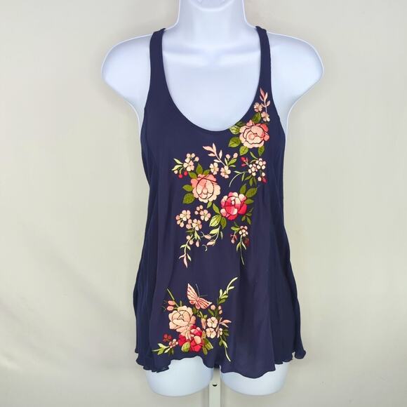 Anthropologie Tiny Embroidered Floral Racerback Tank Top XS Boho Feminine - Picture 1 of 11